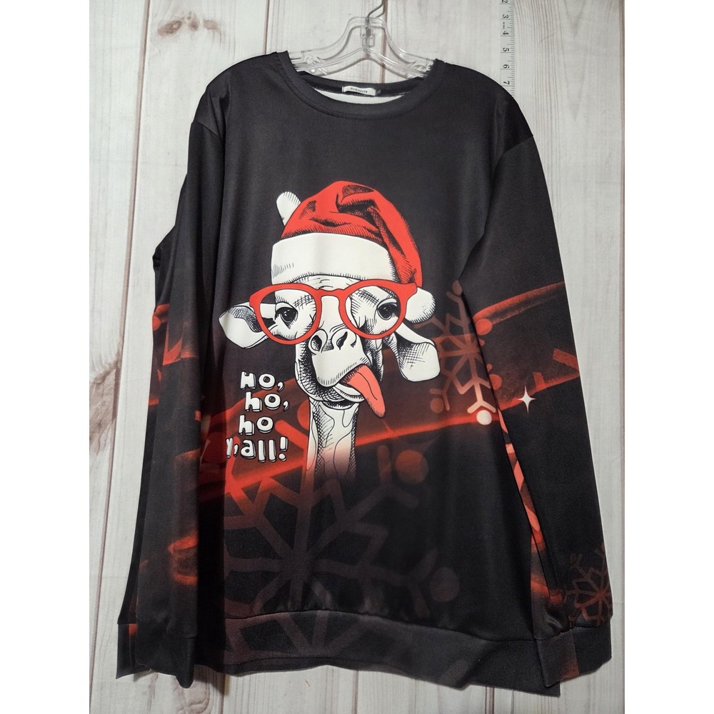 Sykooria Sweatshirt Mens XL‎ Black Christmas Giraffe Ho Ho Ho Yall Graphic